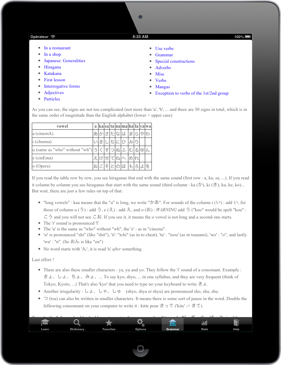 fiches de grammaire japonaise sur iphone app