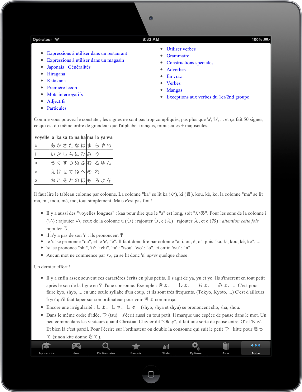 fiches de grammaire japonaise sur iphone app